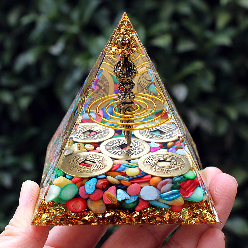 8 cm Orgonite Pyramid Crystal Pebble Gemstone Resin Pyramid Home Desktop Ornament for Meditation Spiritual Decor Gift