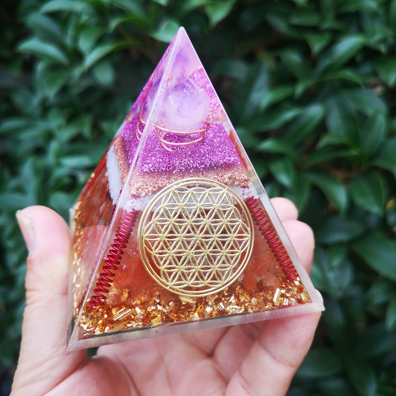 8 cm Orgonite Pyramid Crystal Pebble Gemstone Resin Pyramid Home Desktop Ornament for Meditation Spiritual Decor Gift