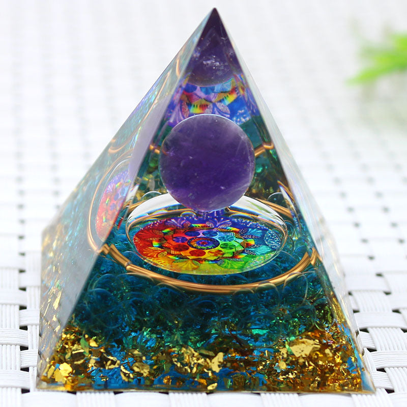 8 cm Orgonite Pyramid Crystal Pebble Gemstone Resin Pyramid Home Desktop Ornament for Meditation Spiritual Decor Gift