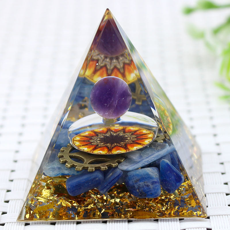 8 cm Orgonite Pyramid Crystal Pebble Gemstone Resin Pyramid Home Desktop Ornament for Meditation Spiritual Decor Gift