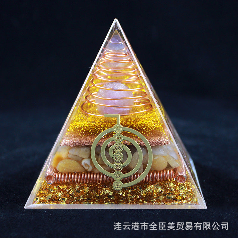 8 cm Orgonite Pyramid Crystal Pebble Gemstone Resin Pyramid Home Desktop Ornament for Meditation Spiritual Decor Gift