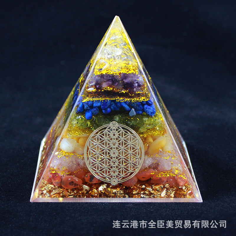 8 cm Orgonite Pyramid Crystal Pebble Gemstone Resin Pyramid Home Desktop Ornament for Meditation Spiritual Decor Gift