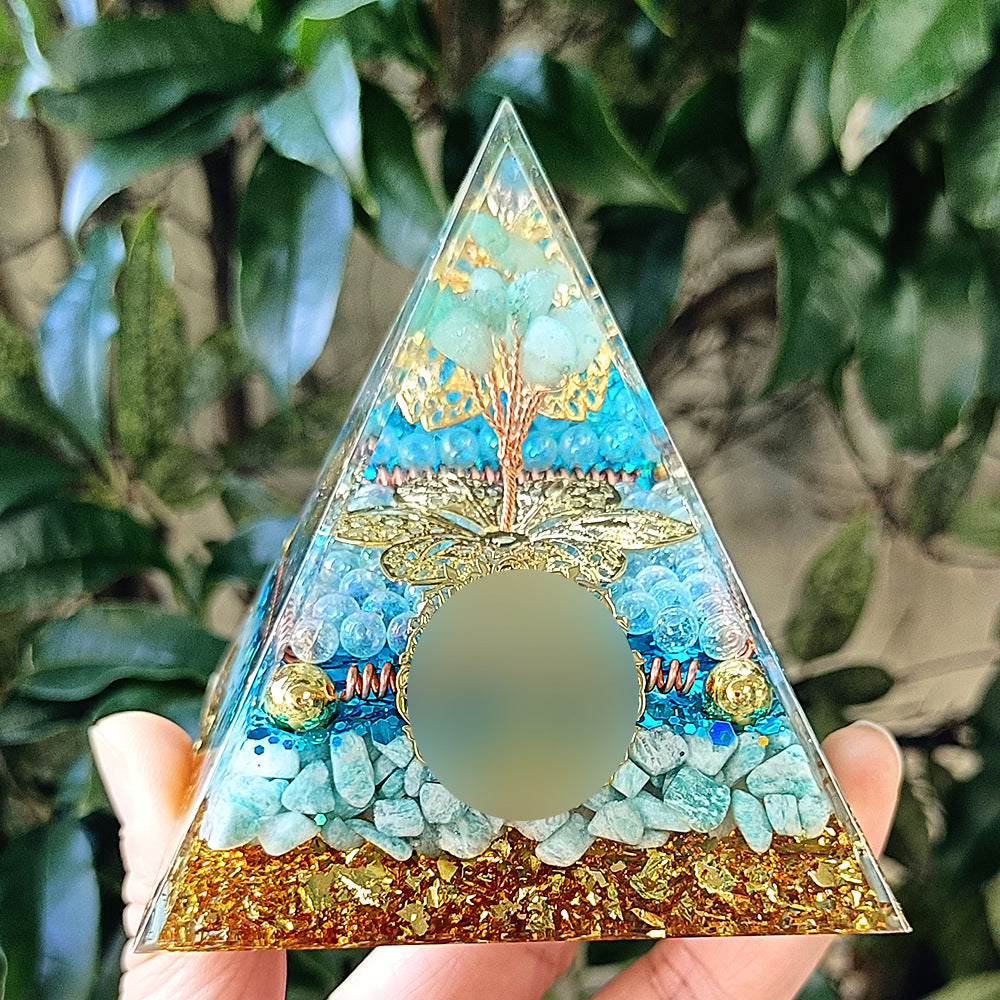 8 cm Orgonite Pyramid Crystal Pebble Gemstone Resin Pyramid Home Desktop Ornament for Meditation Spiritual Decor Gift