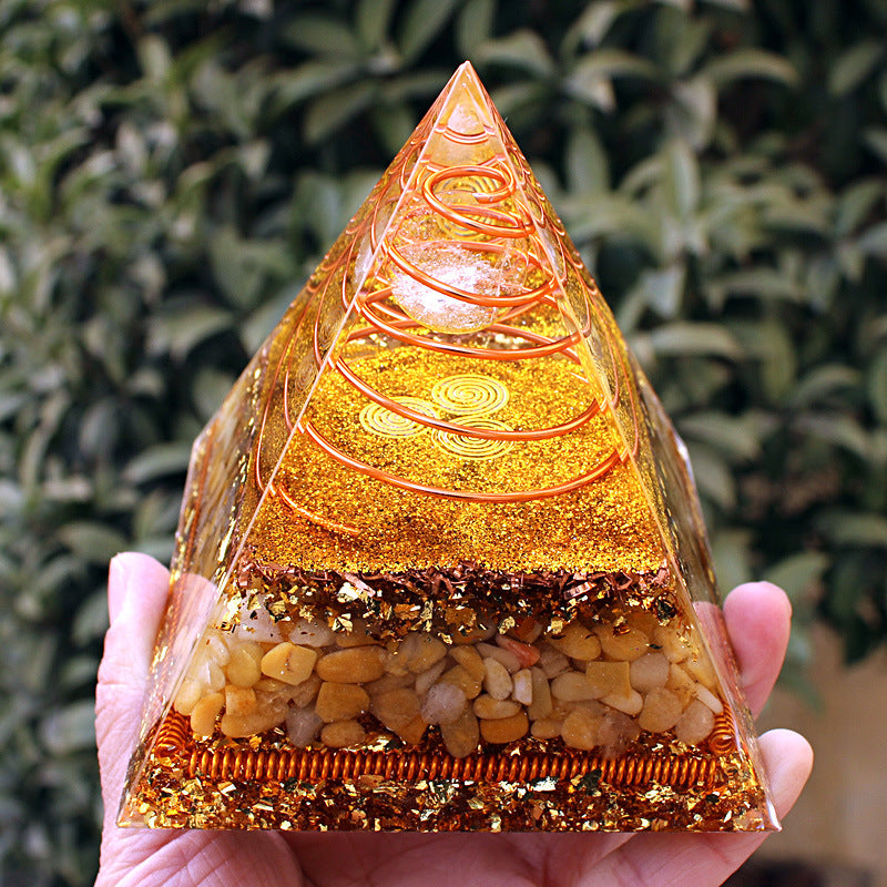 8 cm Orgonite Pyramid Crystal Pebble Gemstone Resin Pyramid Home Desktop Ornament for Meditation Spiritual Decor Gift