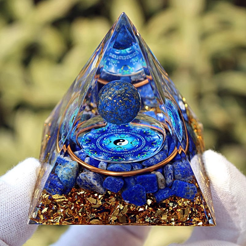 8 cm Orgonite Pyramid Crystal Pebble Gemstone Resin Pyramid Home Desktop Ornament for Meditation Spiritual Decor Gift