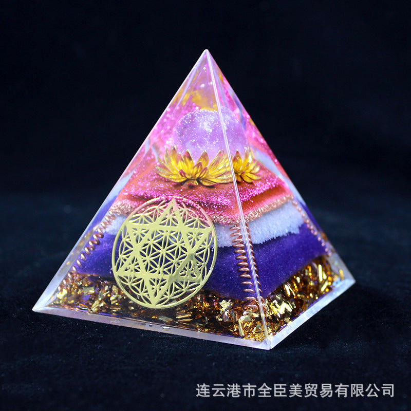 8 cm Orgonite Pyramid Crystal Pebble Gemstone Resin Pyramid Home Desktop Ornament for Meditation Spiritual Decor Gift
