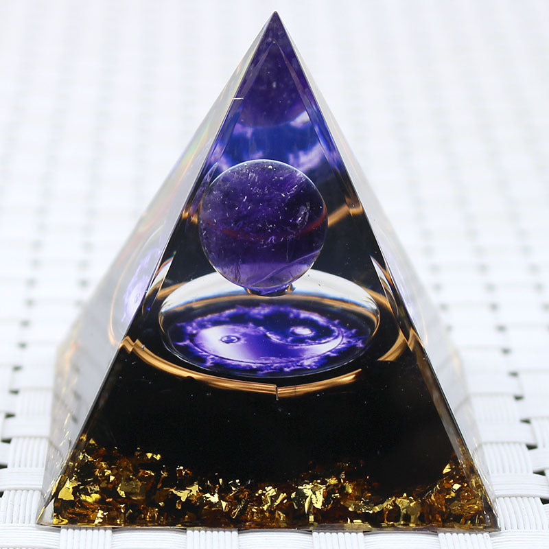 8 cm Orgonite Pyramid Crystal Pebble Gemstone Resin Pyramid Home Desktop Ornament for Meditation Spiritual Decor Gift