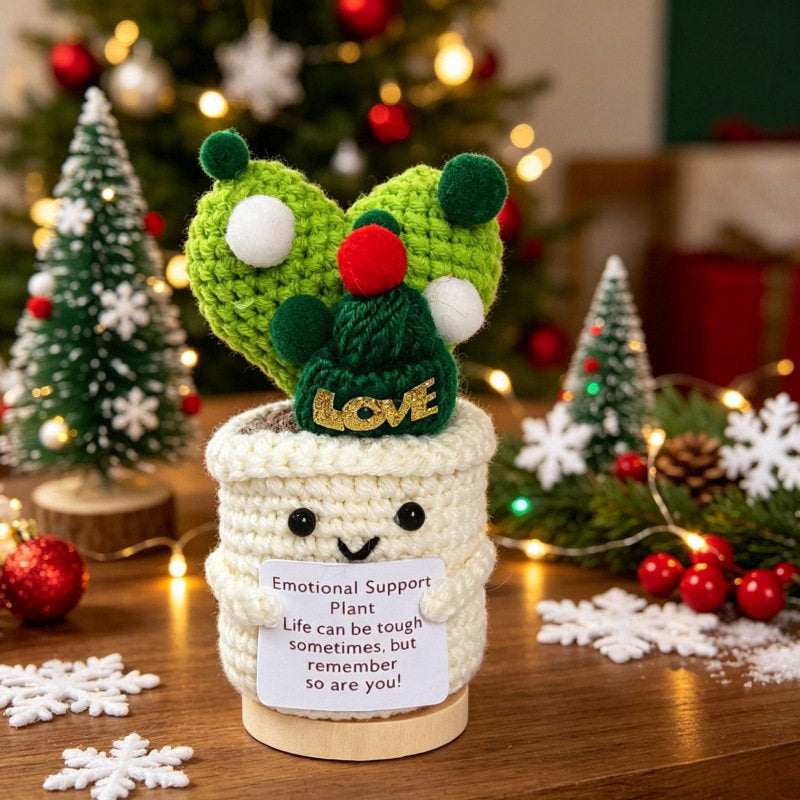 Crochet Christmas Flower Pot Decor - Festive Desktop Ornament Gift for Office, Home & Holiday Parties