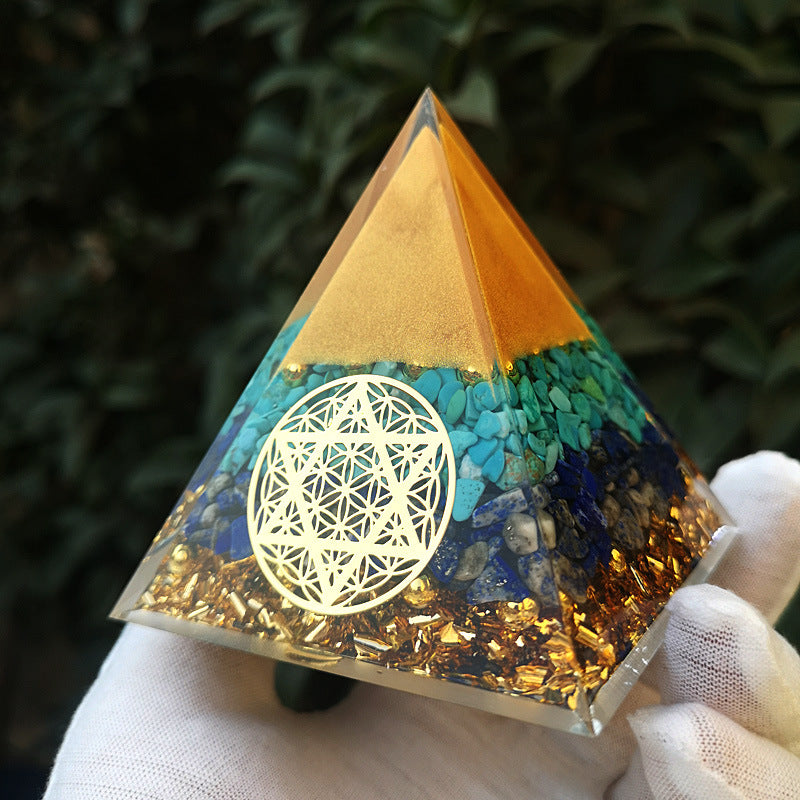 8 cm Orgonite Pyramid Crystal Pebble Gemstone Resin Pyramid Home Desktop Ornament for Meditation Spiritual Decor Gift