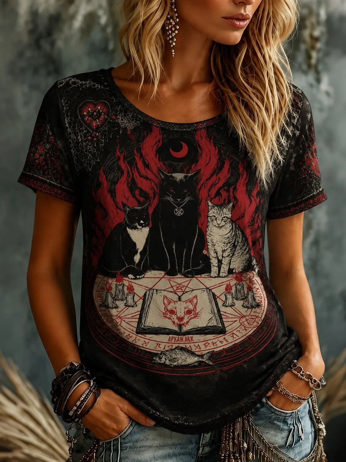 Women’s Gothic Halloween Cat Top
