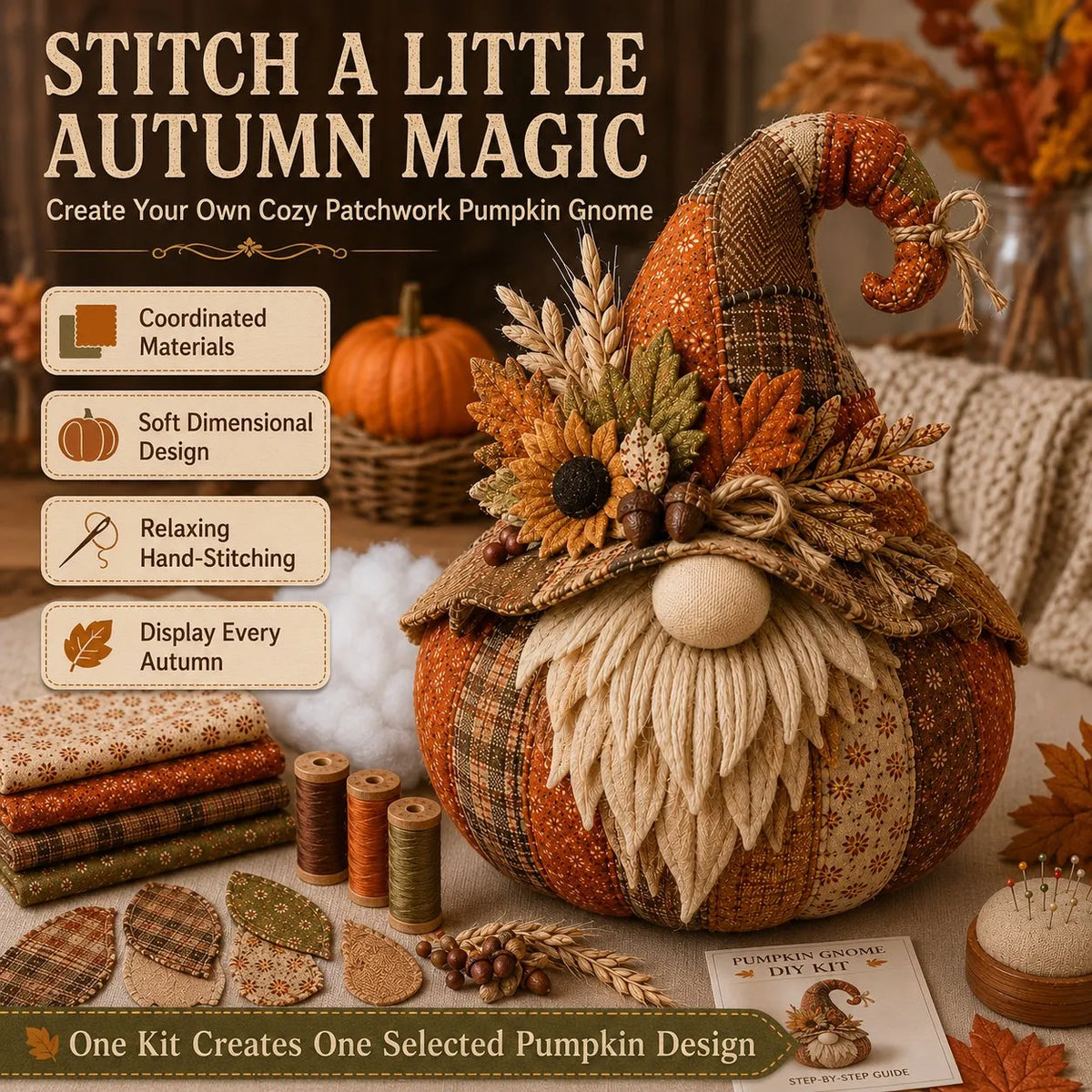⏳ Last Day 49% OFF – 🎃 Beginner-Friendly DIY Layered Harvest Pumpkin Patchwork Kit Collection | Complete Kit with All Tools & Step-by-Step Guide Included 💕