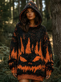 Women's Retro Halloween-themed Printed Hooded Sweater
