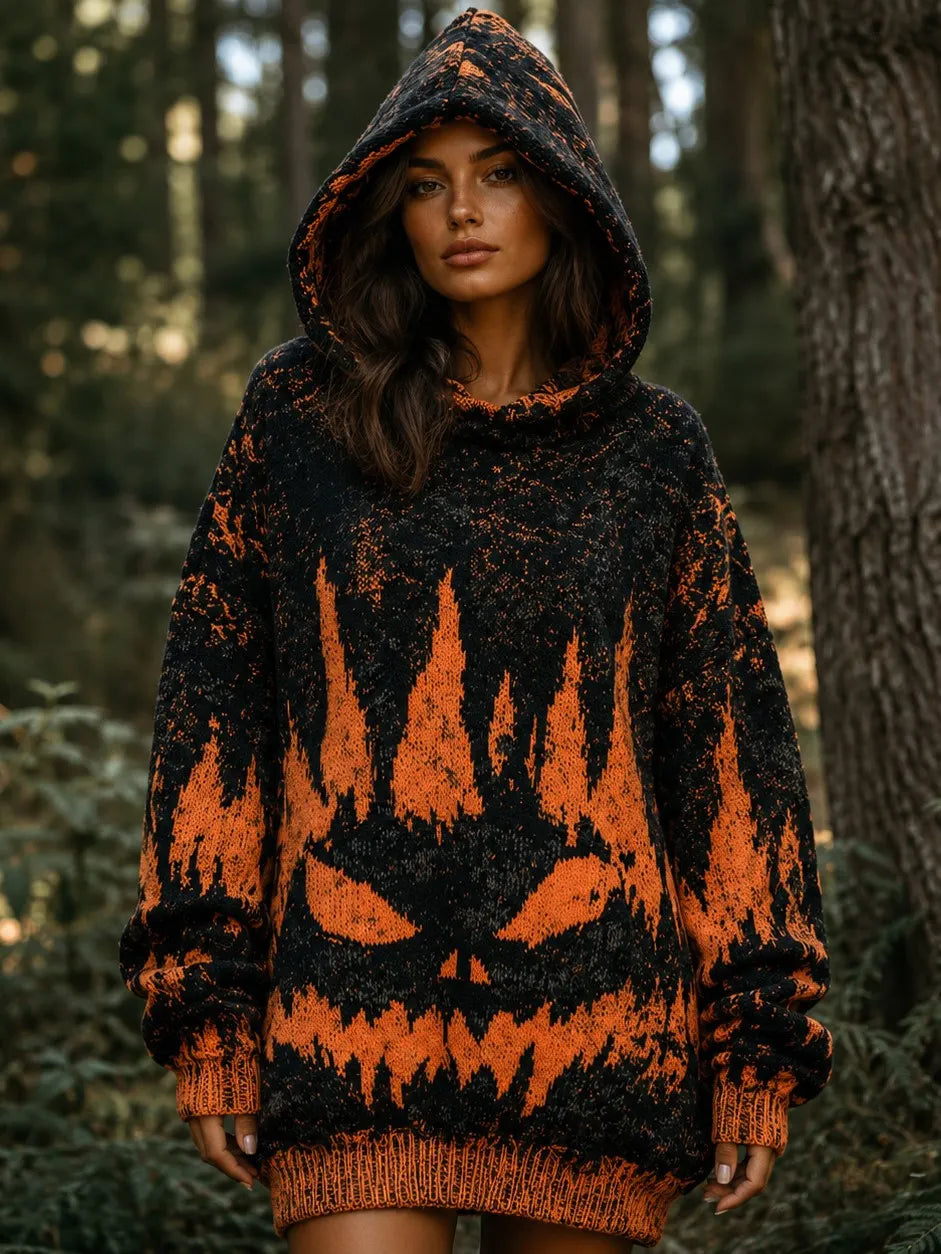Women's Retro Halloween-themed Printed Hooded Sweater