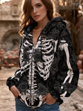 Women's Halloween Human Anatomy And Floral Art Print Casual Hoodie