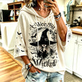 Women's Retro Halloween Witch Letter Bat Spider Web Print Hoodie