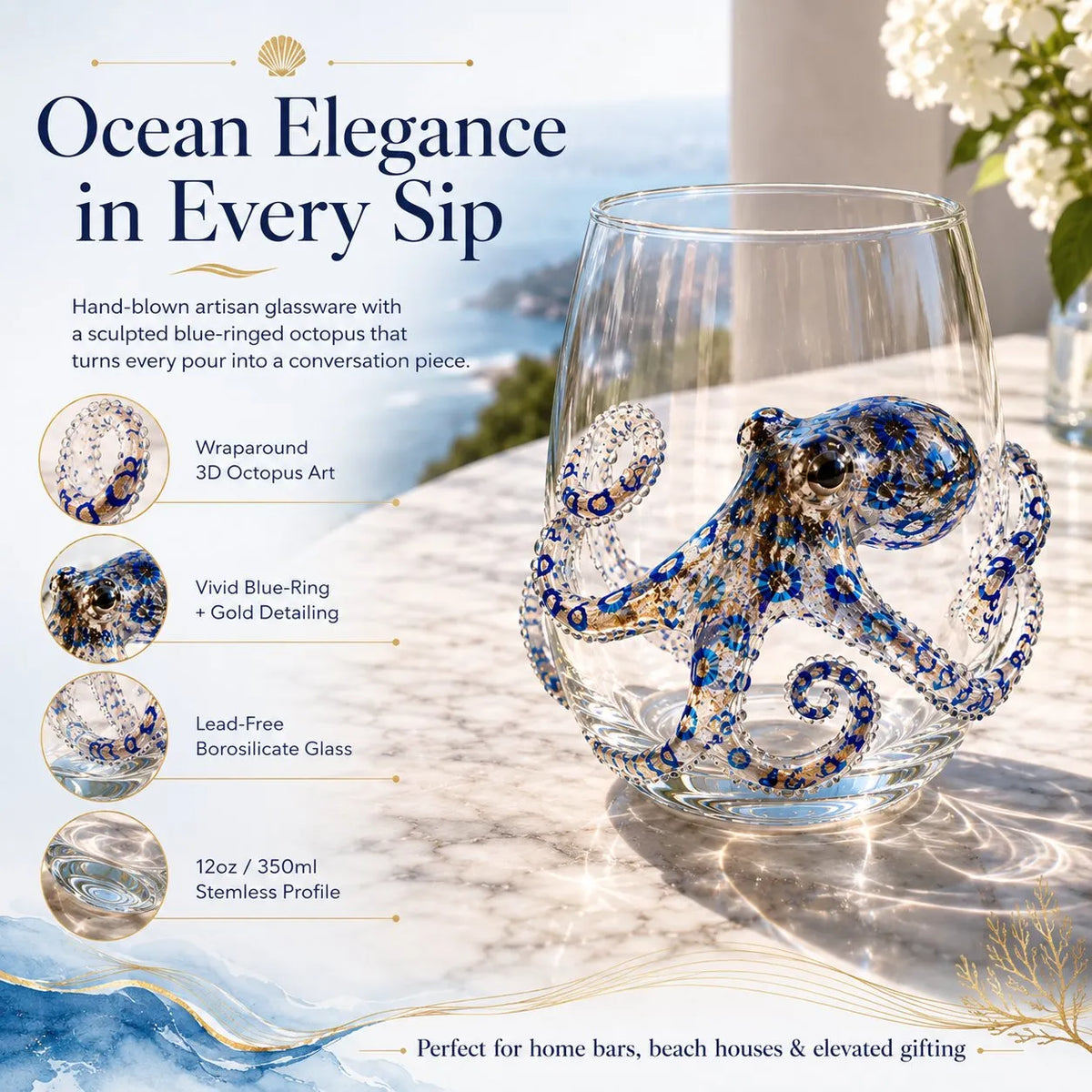 🌊 3D Ocean Animal Artisan Glassware Collection for Fresher Sips, Coastal Elegance & Elevated Home Bar Vibes