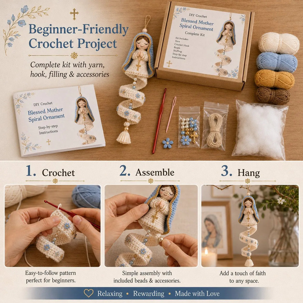 🔥Last Day 49% OFF - 🙏🧵DIY Crochet Blessed Mother Spiral Hanging Ornament Kit