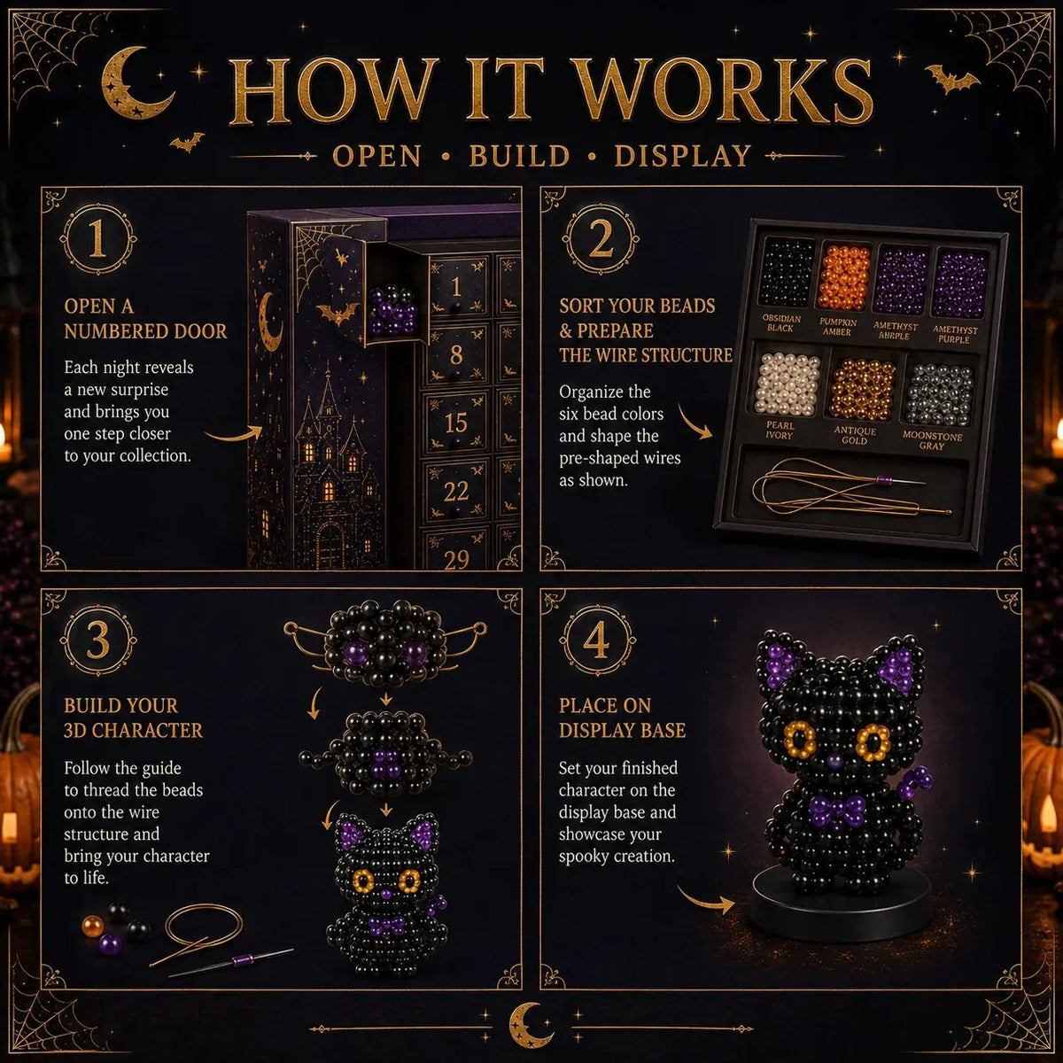 🔥HOT SALE🔥 LAST DAY 49% OFF – 🎃 Hollowmoon 31-Night Jewel-Bead Countdown Calendar | 31 Daily DIY Characters, Complete Craft Supplies & Midnight Parade Display 💎✨