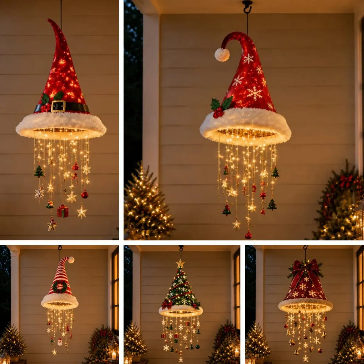 🔥HOT SALE 49% OFF🎅 Lighted Santa Hat Hanging Chandelier 🎄 | 5 Styles Warm LED Christmas String Light | Indoor Outdoor Porch Holiday Decor Gift