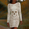 Women's Skull & Floral Halloween Art Print Mini Dress
