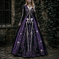 Women's Halloween Gothic Skeleton & Rose Art V-neck Maxi Dress