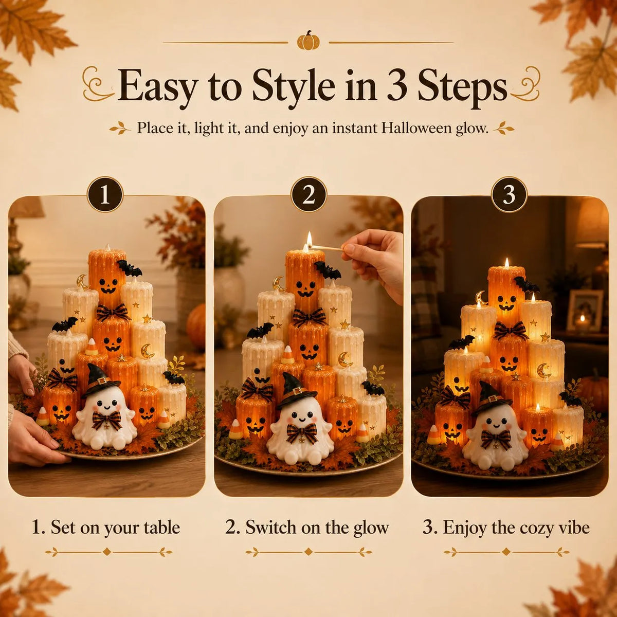 Halloween Resin Pumpkin Candle Holder Ornament with Ghost Decoration