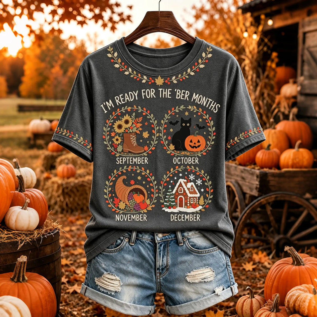 Women's I'm Ready For The 'ber Months Print Crew Neck Short Sleeve T-shirt