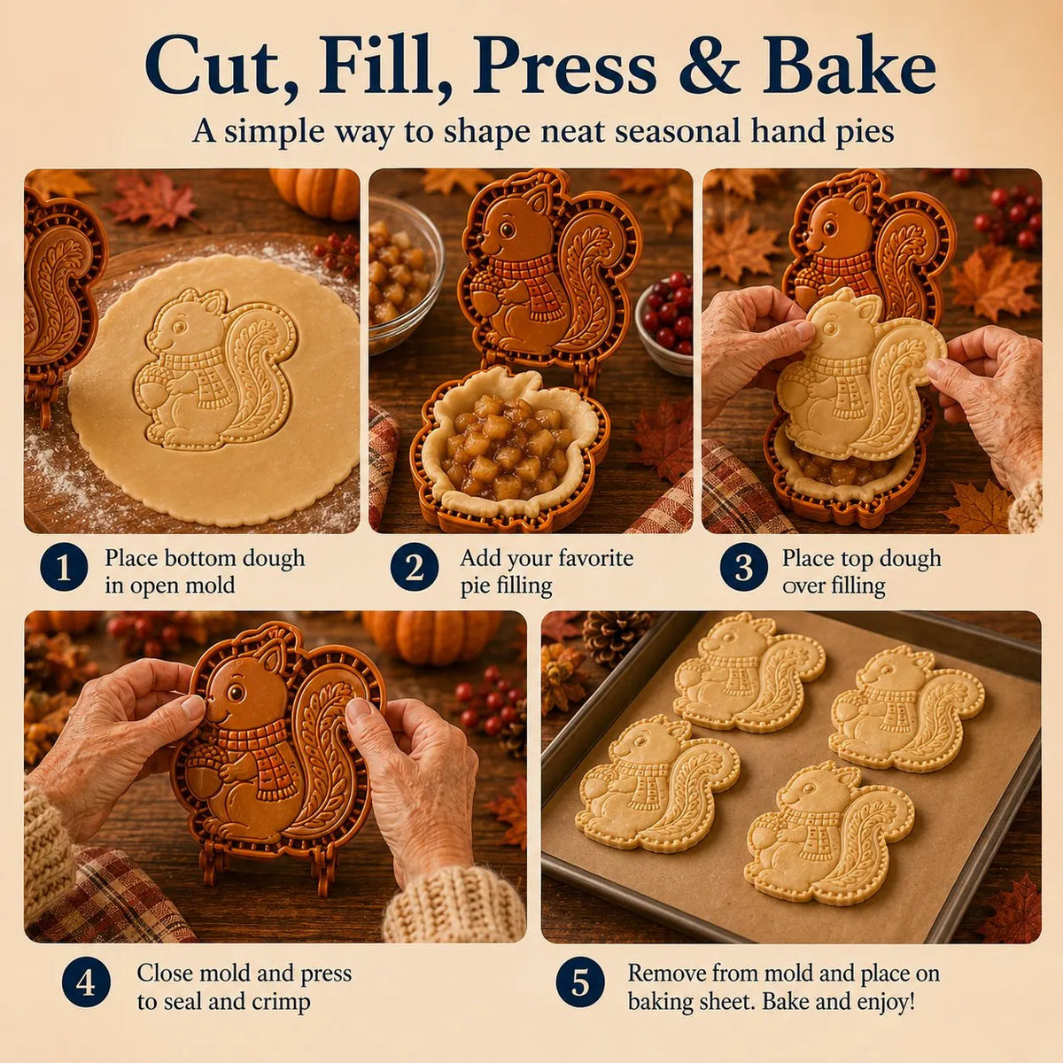 🍂 8-Design Fall Mini Pie Mold Collection | Reusable Embossed Molds for Shaping Detailed Owl, Fox, Turkey, Pumpkin, Acorn & More 🥧✨