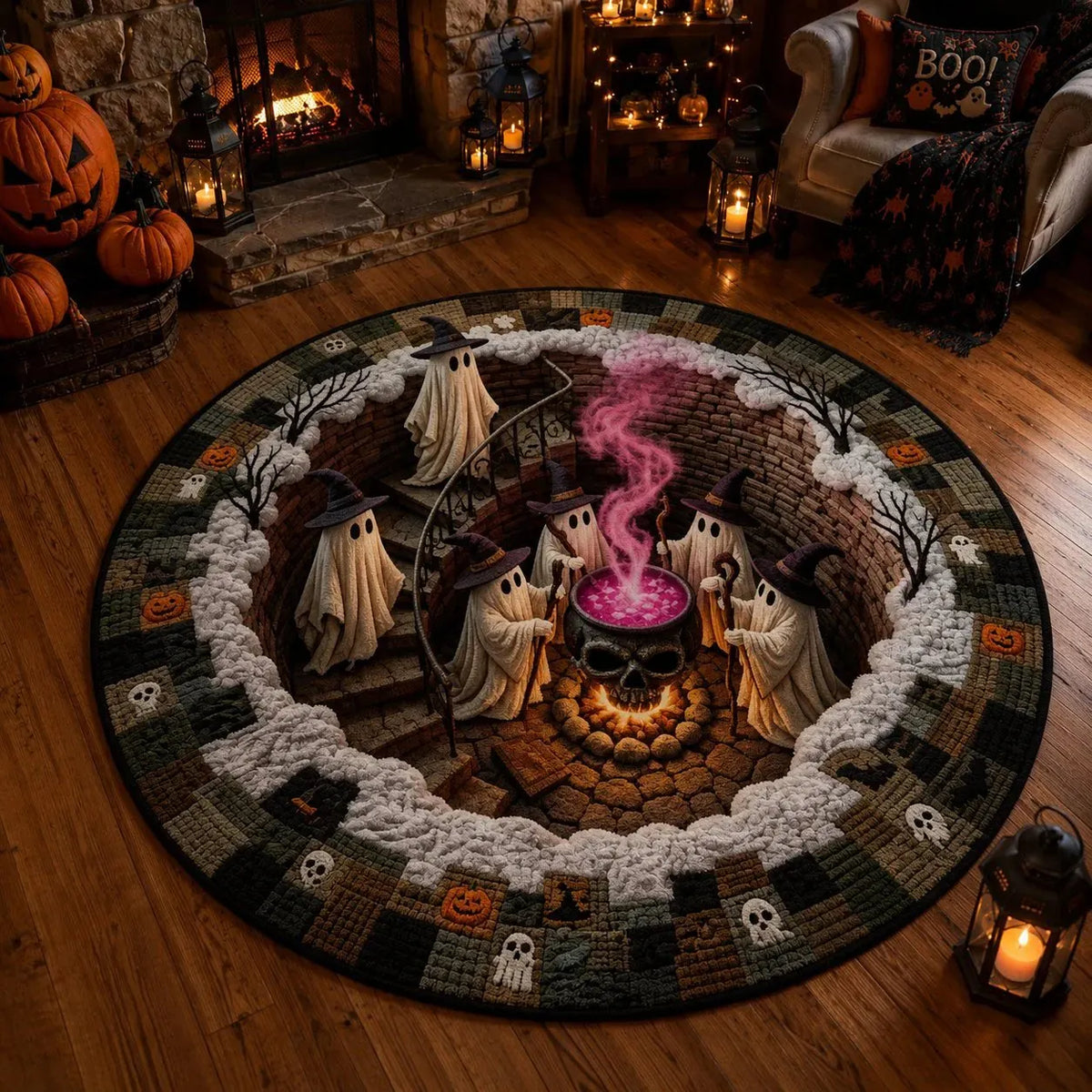 🔥👻 3D Haunted Staircase Round Rug – Spooky Halloween Optical Illusion