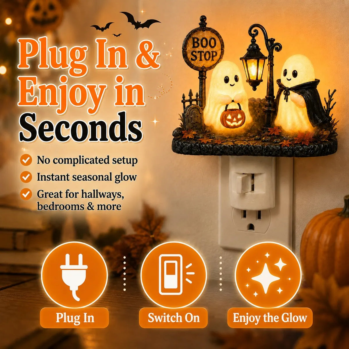 🔥Last Day 49% OFF - 👻🎃 Boo Stop Ghosts Plug-In Halloween Night Light