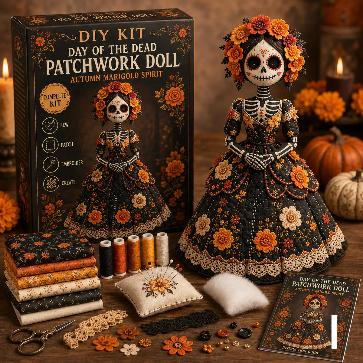 🔥LAST DAY 50% - Day of the Dead Patchwork Doll DIY Kit