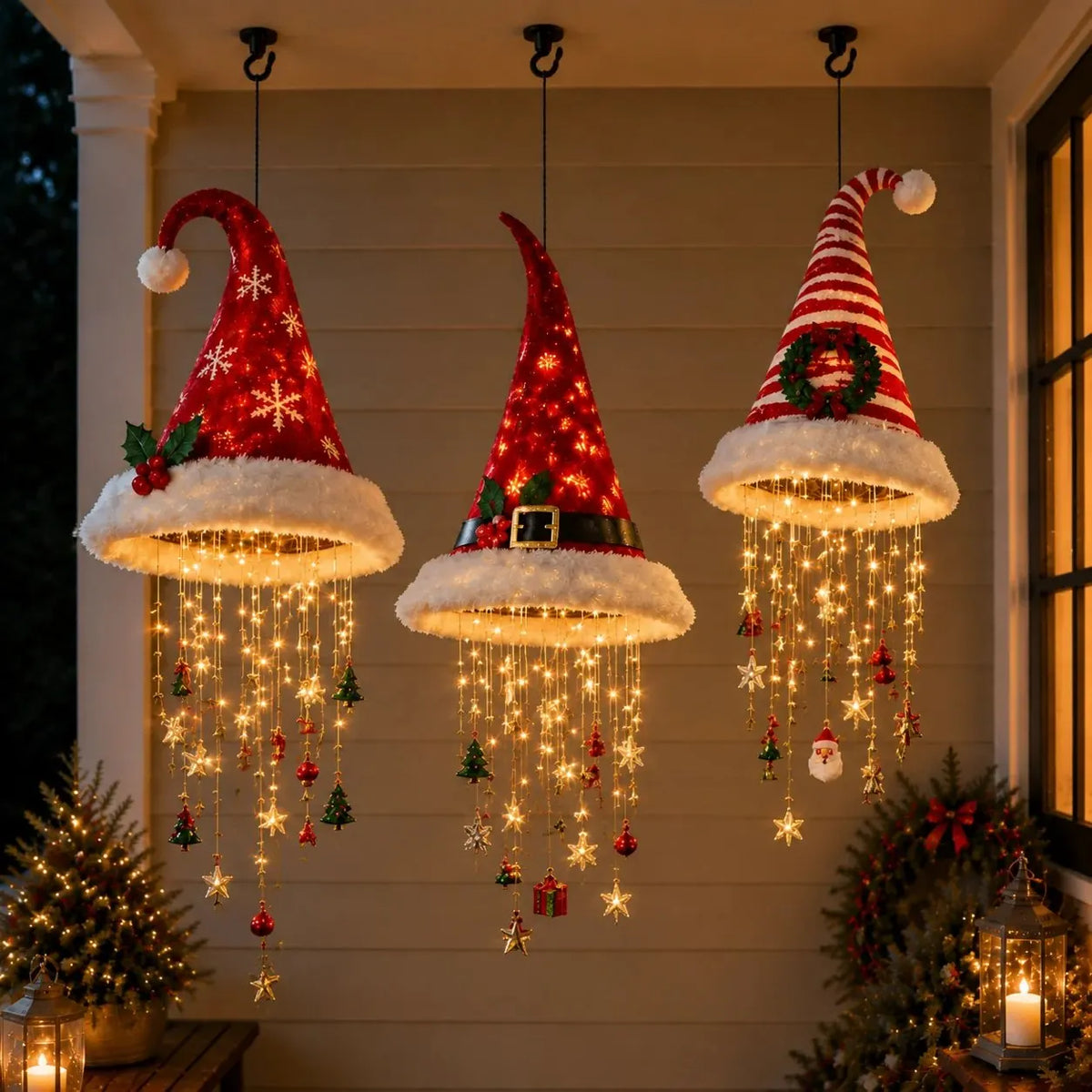 🔥HOT SALE 49% OFF🎅 Lighted Santa Hat Hanging Chandelier 🎄 | 5 Styles Warm LED Christmas String Light | Indoor Outdoor Porch Holiday Decor Gift