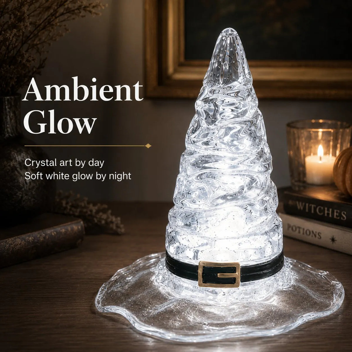 🔮 Ethereal Mouth-Blown Crystal Glass Witch Hat