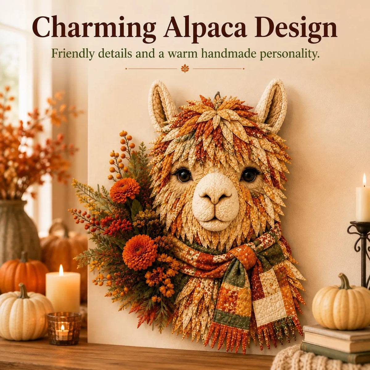 ⏳ Last Day 49% OFF – 🦙 Beginner-Friendly Autumn Alpaca DIY Wall Hanging Kit | Complete Kit with Pre-Cut Fabrics, Stitching Supplies & Step-by-Step Guide Included 🍂💕