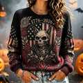 Women's Crewneck Knit Sweater Featuring Patriotic Cat Skull And Us Flag 1776-2026