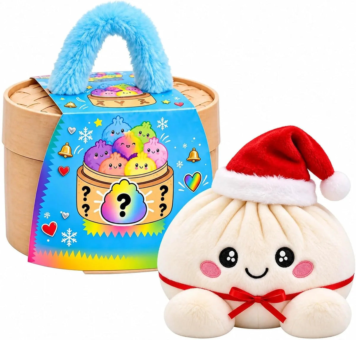 Cute Rainbow Dumpling Squishy – Soft Plush Stress Relief Squeeze Toy with Steamer