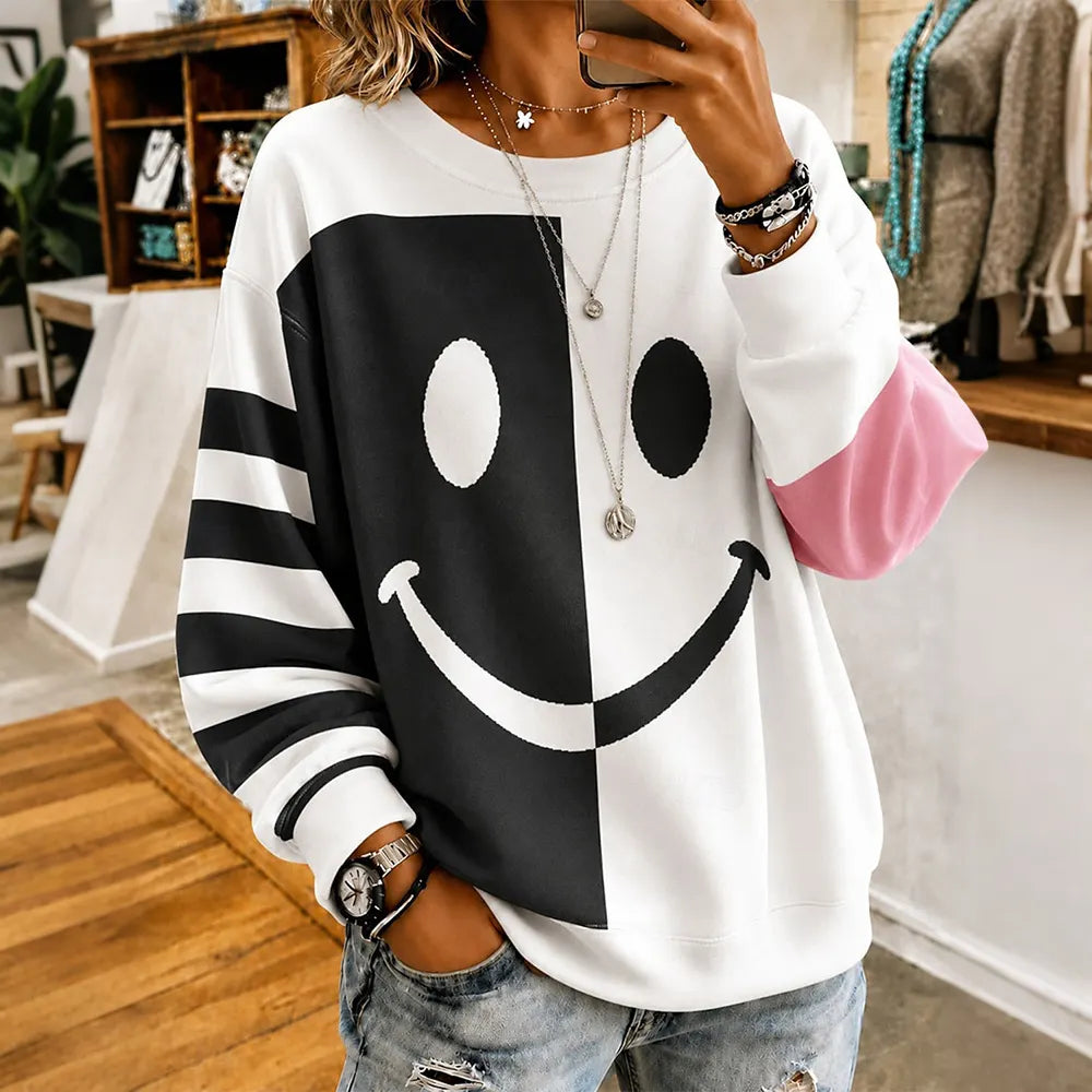 Women's Retro Halloween Smiley Face Print Sweatshirt