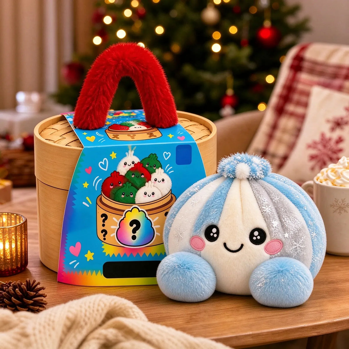Cute Rainbow Dumpling Squishy – Soft Plush Stress Relief Squeeze Toy with Steamer