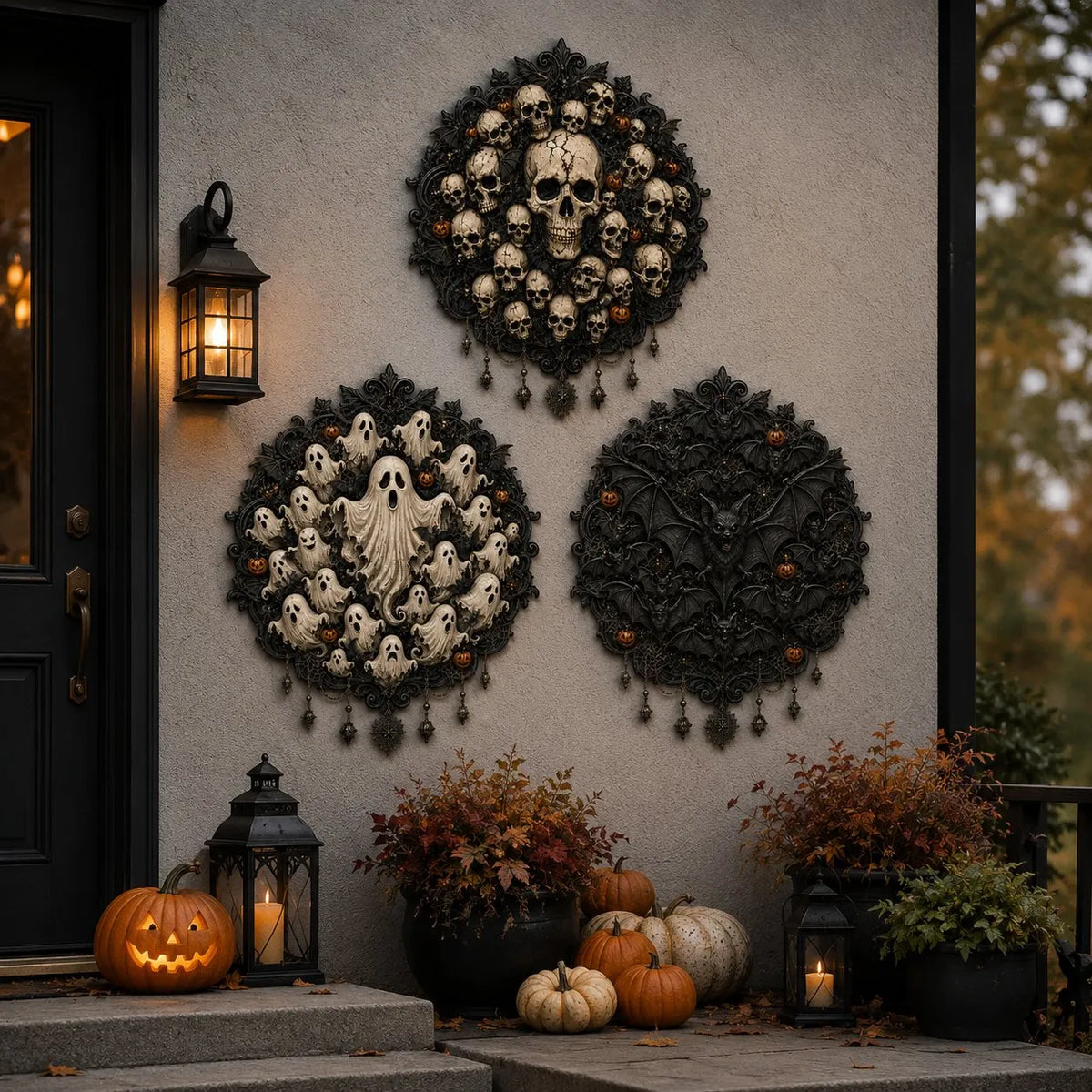 🦇 Gothic Halloween Wall Art Collection | Metal Skull, Ghost & Bat Decor with 3D Visual Effect for Haunted Wall Displays 🎃