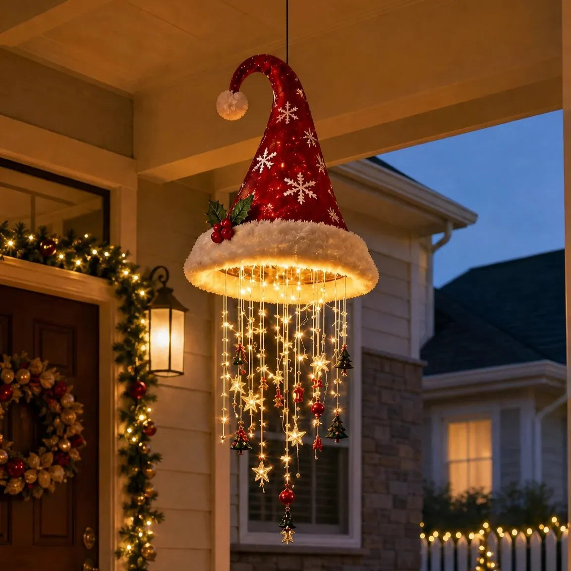 🔥HOT SALE 49% OFF🎅 Lighted Santa Hat Hanging Chandelier 🎄 | 5 Styles Warm LED Christmas String Light | Indoor Outdoor Porch Holiday Decor Gift