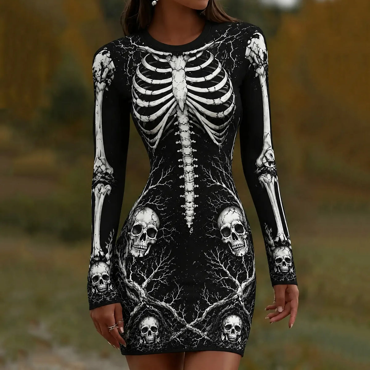 Women's Halloween Skeleton Art Print Dress