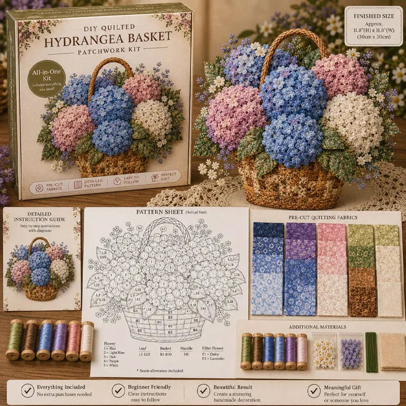 🌸🧵 Premium Floral Basket Patchwork DIY Kit | High-Quality Layered Fabric Bouquet with Raised Petals & Woven Basket Details ✨