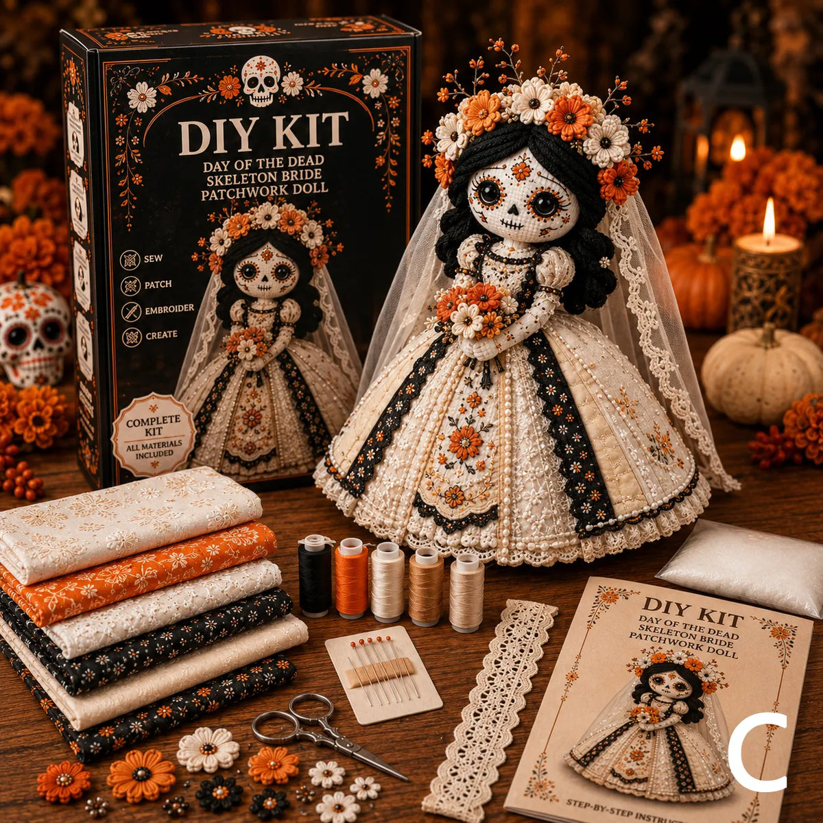 🔥LAST DAY 50% - Day of the Dead Patchwork Doll DIY Kit