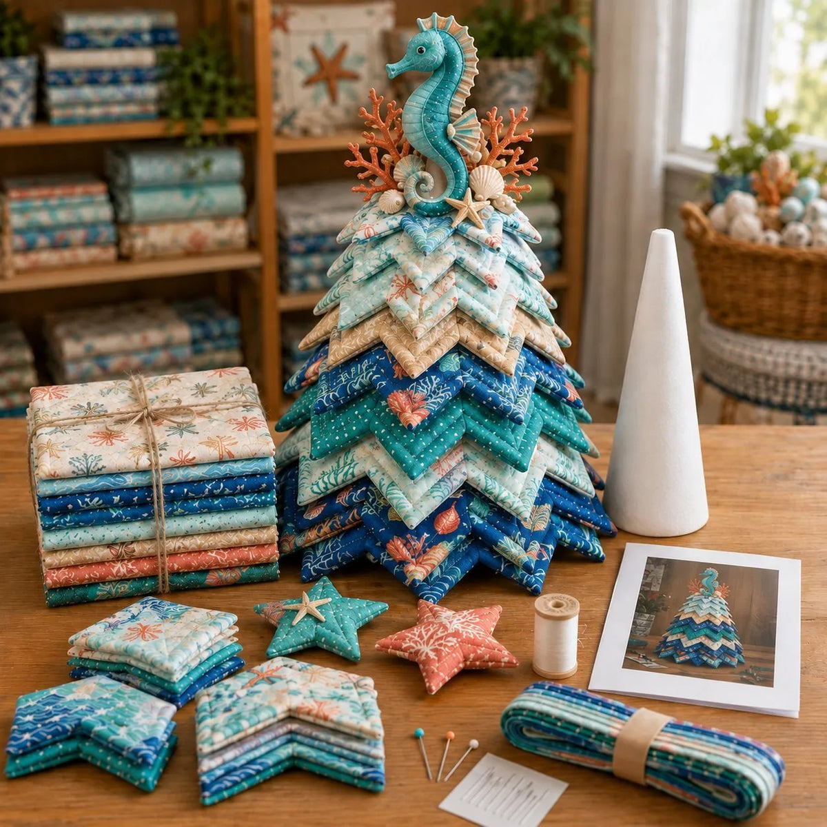 🔥 Last Day: 49% Off – 🌊 "Ocean Dream" Layered Fabric Tree DIY Kit | Create a freestanding coastal-style centerpiece featuring coordinated fabrics and an ocean-themed topper 🐚✨