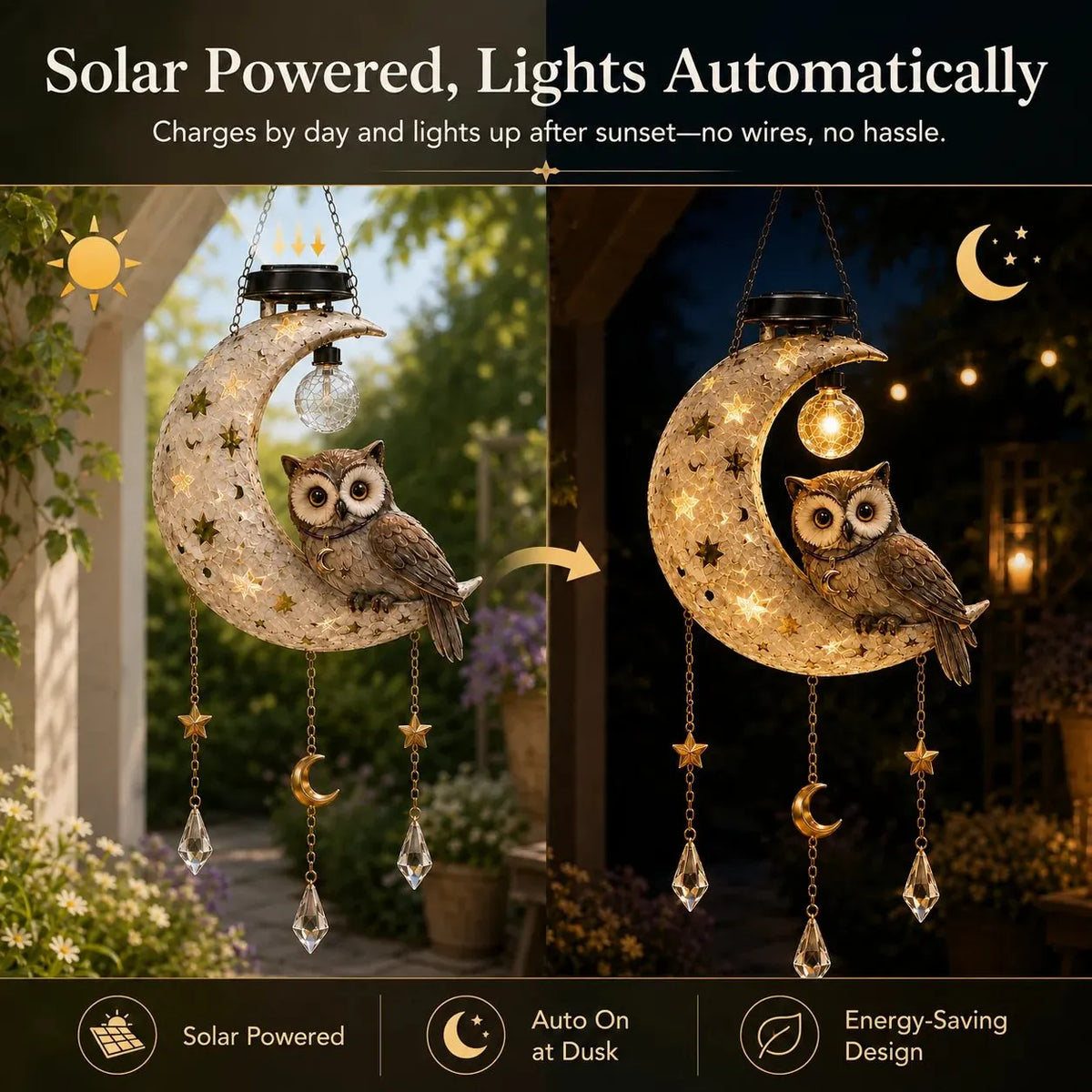 🔥HOT SALE🔥Solar Owl Moon Garden Light