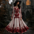 Women's Halloween Retro Gothic Skull Floral Print V-neck Maxi Dress