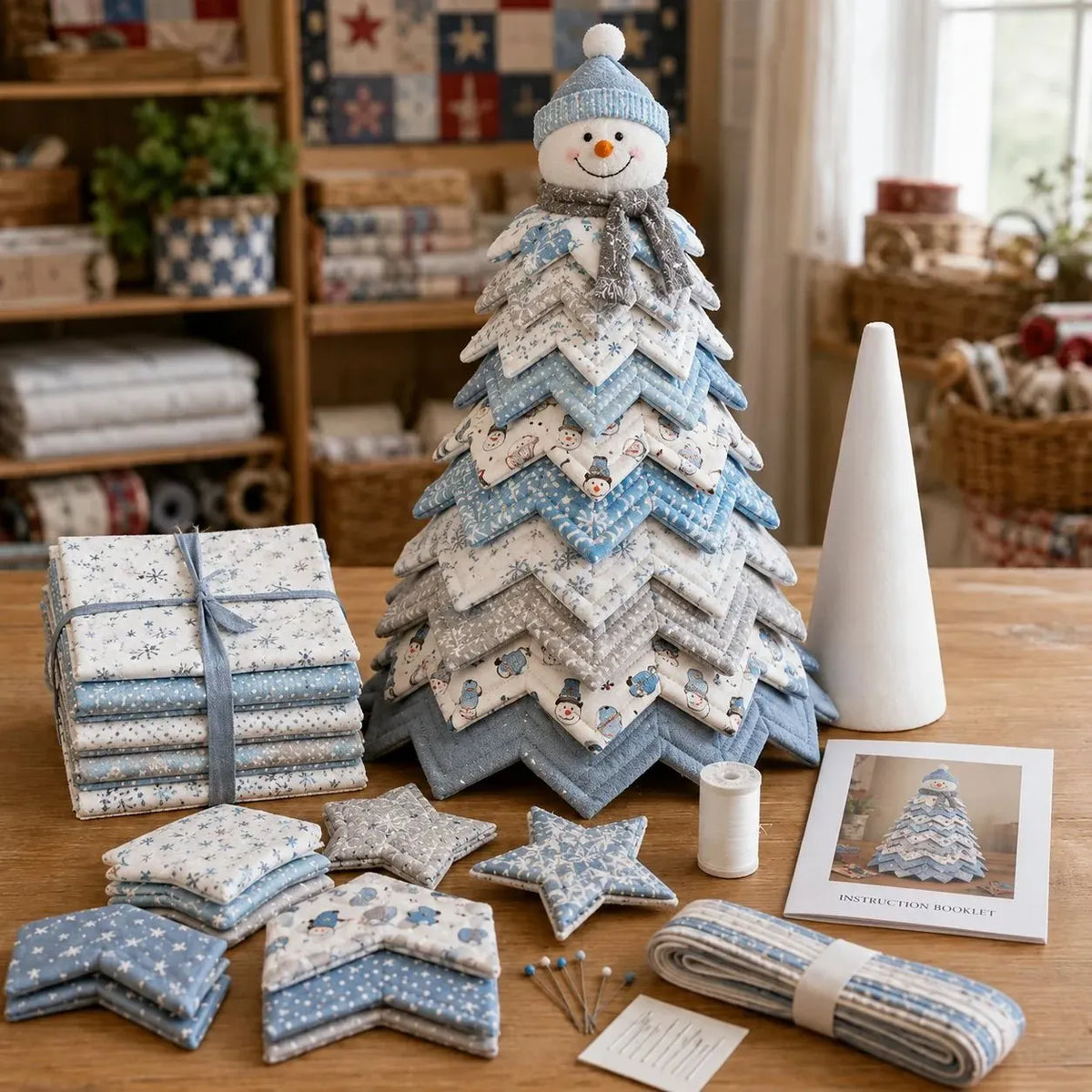 🎉🎄DIY Quilted Santa Christmas Tree Kit – Handmade Fabric Holiday Tabletop Tree Decor