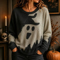 Women's Retro Halloween Ghost Knit Crew Neck Sweater