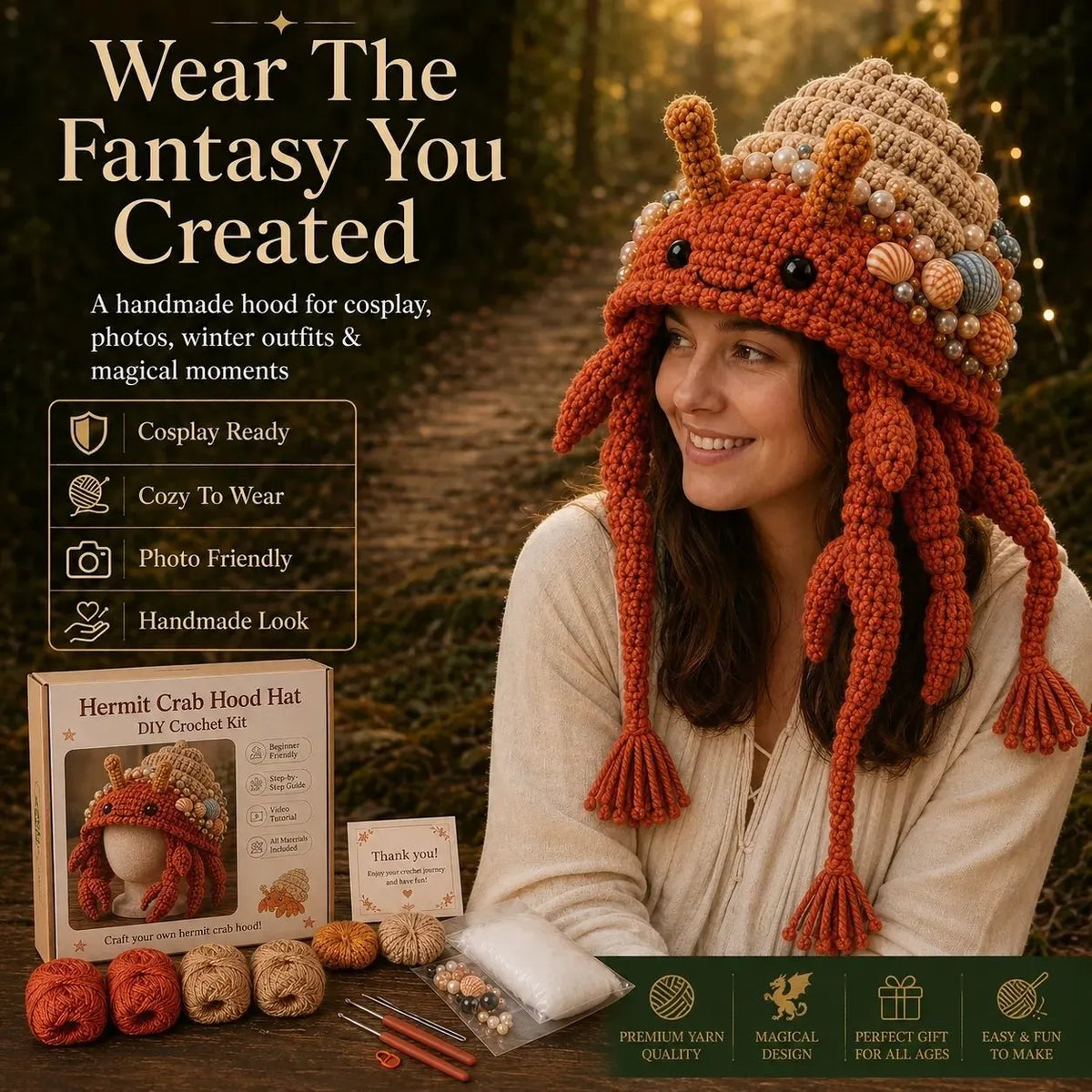 🔥 LAST DAY 49% OFF – 🌊✨ Ocean Series Hood Hat DIY Crochet Kit | Premium Soft Yarn Materials with Step-by-Step Guide DIY Handmade Wearable Ocean Character Hood 🧶🎭✨