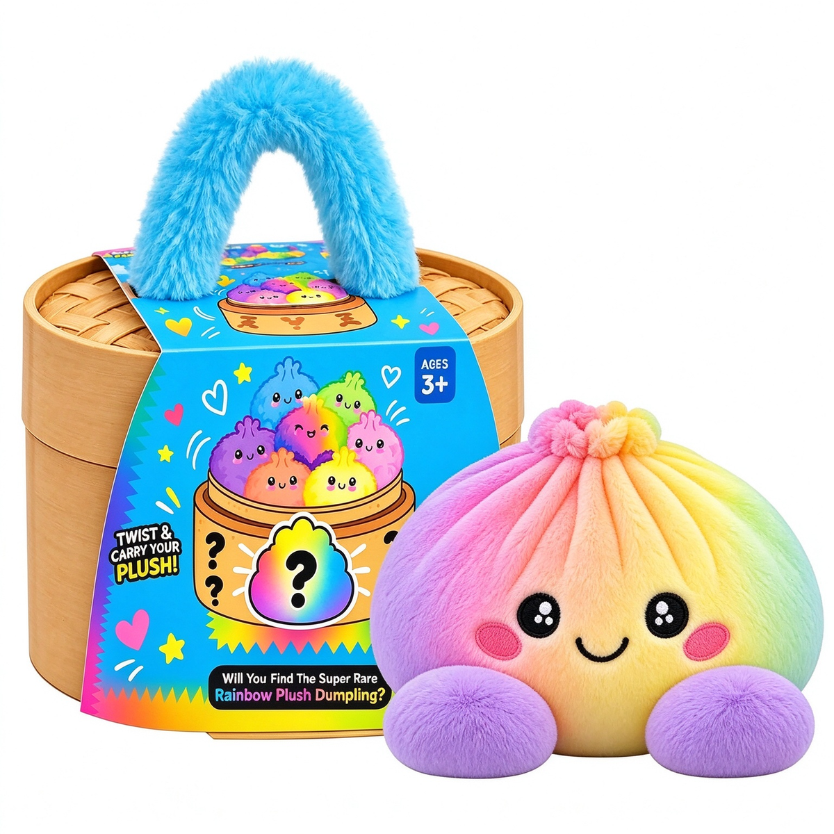 Cute Rainbow Dumpling Squishy – Soft Plush Stress Relief Squeeze Toy with Steamer